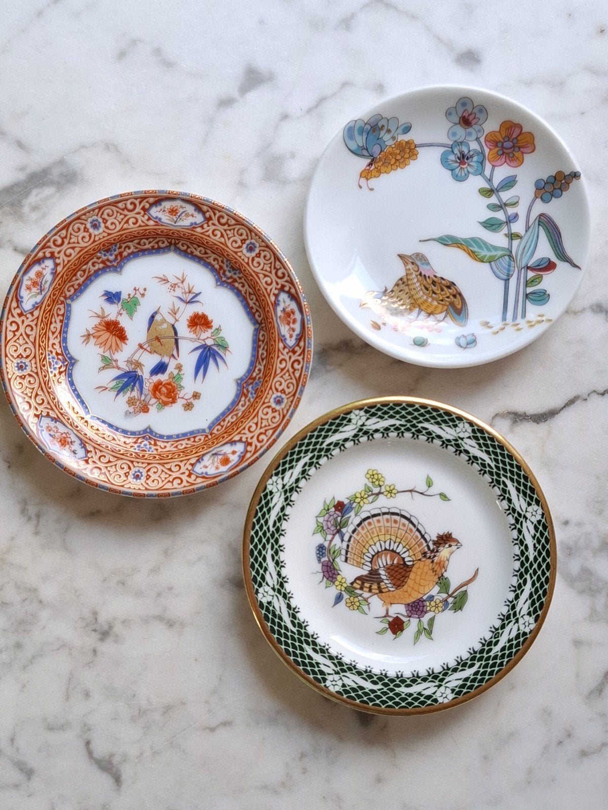 3x vintage Oosterse stijl mini bordjes porselein, Verzenden