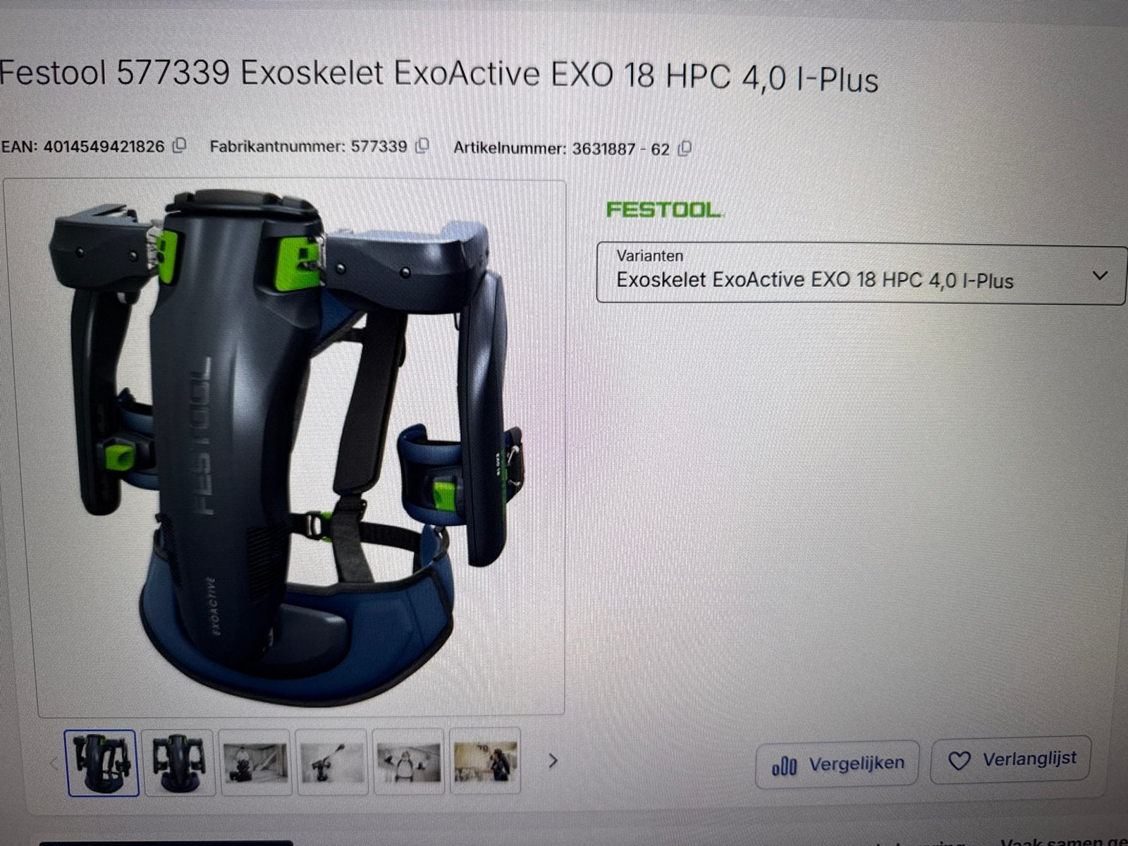 Festool Exoskelet ExoActive EXO 18 HPC 4,0 I-Plus, Doe-het-zelf en Verbouw, Gereedschap | Handgereedschap, Ophalen, Zo goed als nieuw