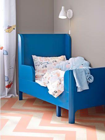 Busunge meegroeibed blauw met meegroei matras (3 maten), Ophalen, 85 tot 100 cm, Gebruikt, Matras