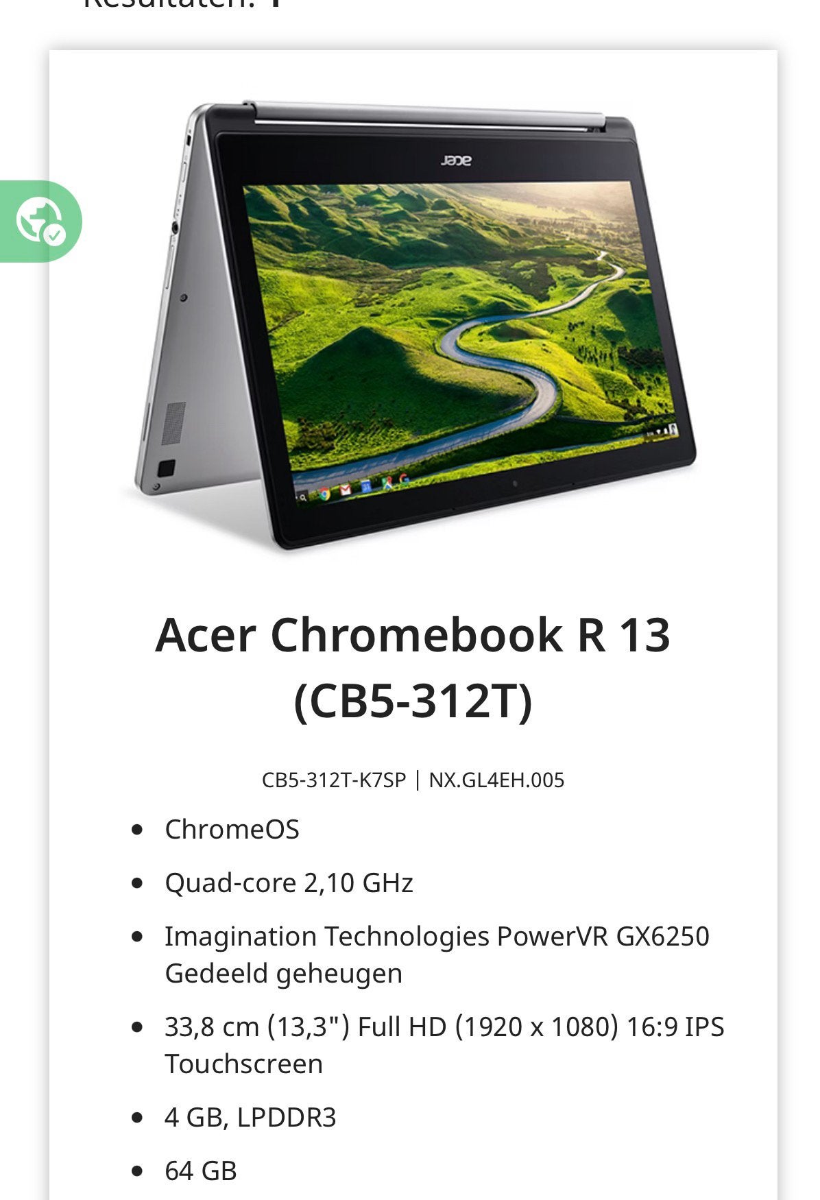 Acer Chromebook R13, Computers en Software, Chromebooks, 4 GB of minder, 13 inch, Touchscreen, Ophalen of Verzenden