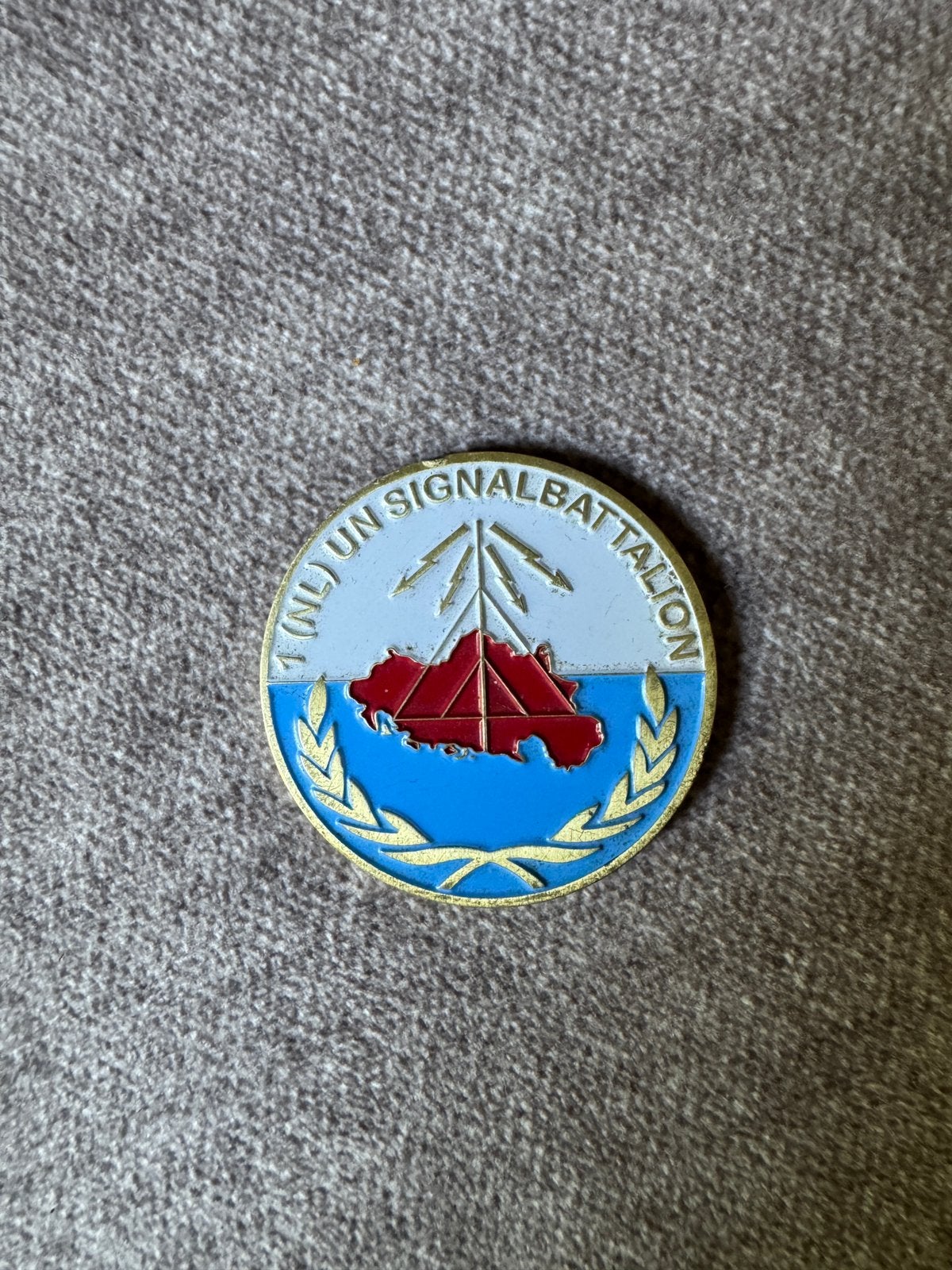 NL UN signal battalion challenge coin, Ophalen, Landmacht, Nederland, Embleem of Badge