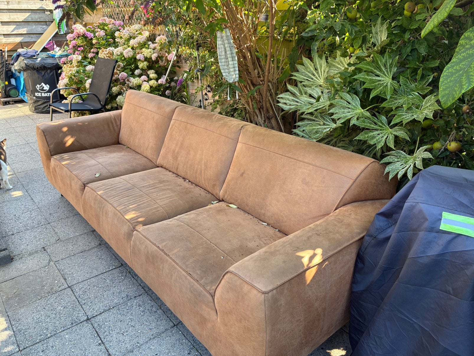 Runderleren 3 zits bank cognac kleur, Ophalen, Gebruikt, Driepersoons, 75 tot 100 cm