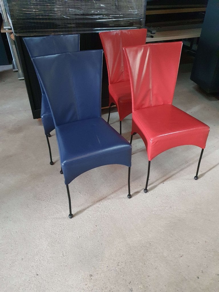 Kantinestoel / eetkamerstoel ( echt leer ) blauw (8 stuks), Huis en Inrichting, Stoelen, Postbus, Gebruikt, Blauw, Leer