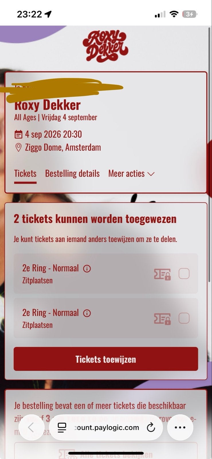 2 tickets roxy dekker 4 september, Tickets en Kaartjes, Twee personen, September