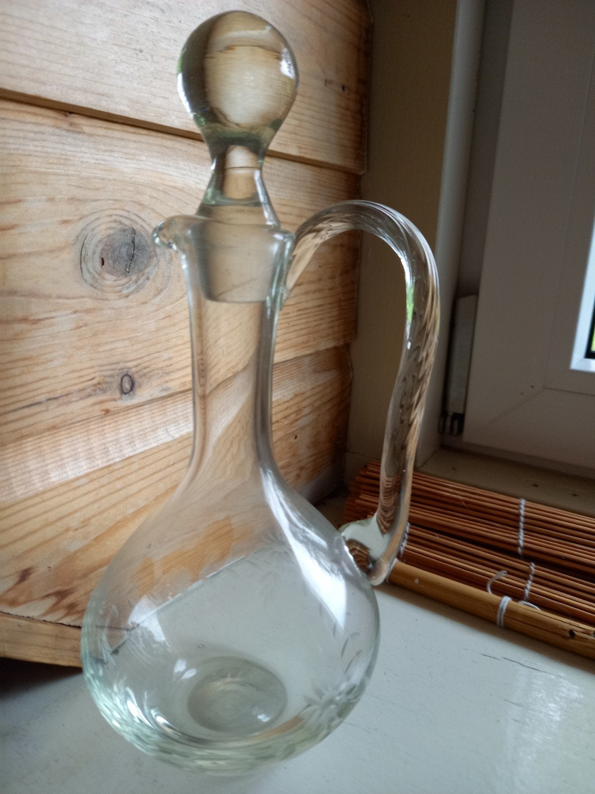 Vintage Glazen Karaf met Stop en Handvat, Ophalen of Verzenden