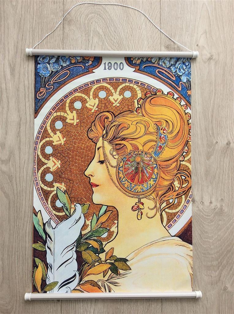 Poster hanger ALPHONSE MUCHA Jugendstil Dame 1900, Ophalen of Verzenden