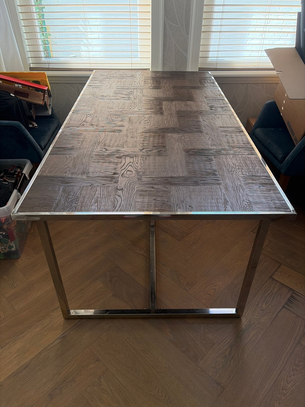Riviera Maison Eettafel met metalen onderstel, Huis en Inrichting, Tafels | Eettafels, Ophalen, Gebruikt, 50 tot 100 cm, Vijf personen of meer