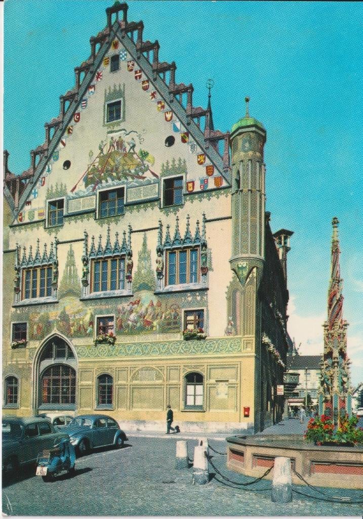 Duitsland, Ulm met auto's en een Vespa, VW Kever, Ophalen of Verzenden, 1960 tot 1980, Ongelopen, Duitsland