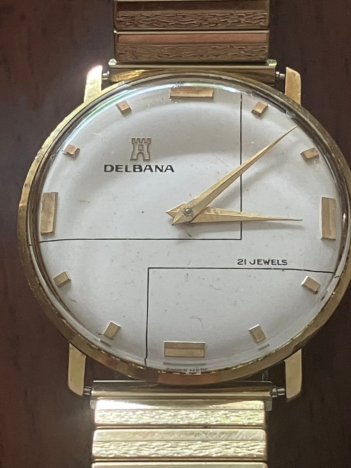 Delbana vintage horloge vergulde kast, Overige materialen, Polshorloge, 1960 of later, Verguld