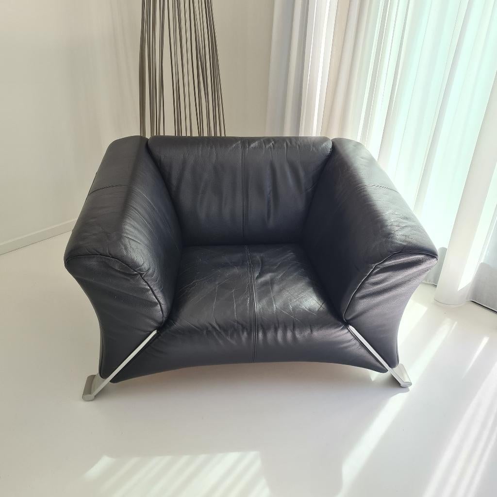 Rolf Benz Bankenset 322 in Zwart Leer (2x2 zits en 1 stoel), Ophalen, Gebruikt, Minder dan 75 cm, 150 tot 200 cm