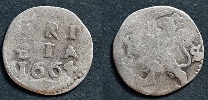 Friesland dubbele stuiver 1664, Postzegels en Munten, Verzenden, Vóór koninkrijk, 10 cent, Zilver