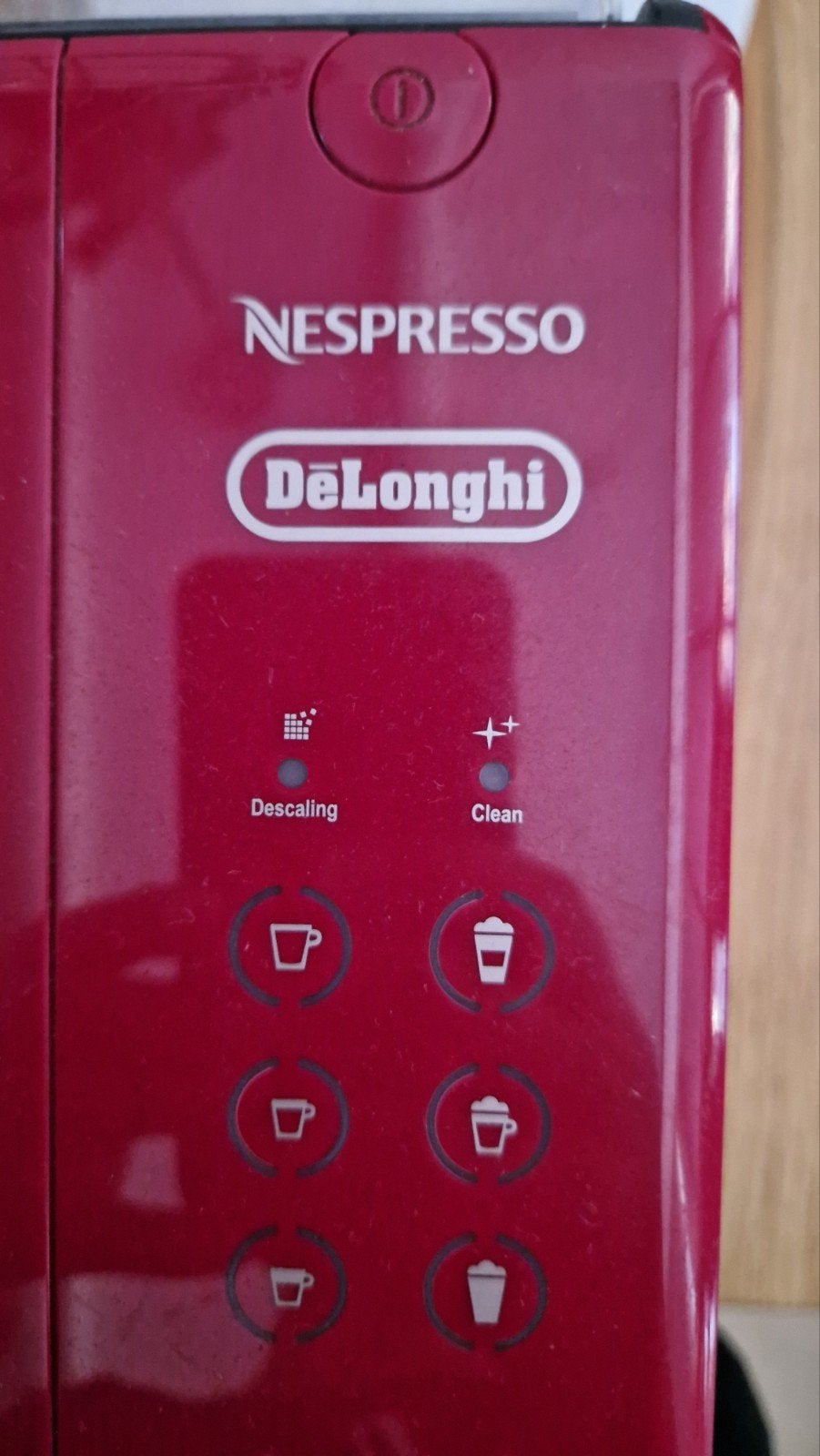 Nespresso De'Longhi koffiezetapparaat - Rood, Witgoed en Apparatuur, Ophalen of Verzenden, Gebruikt, Espresso apparaat, Koffiepads en cups