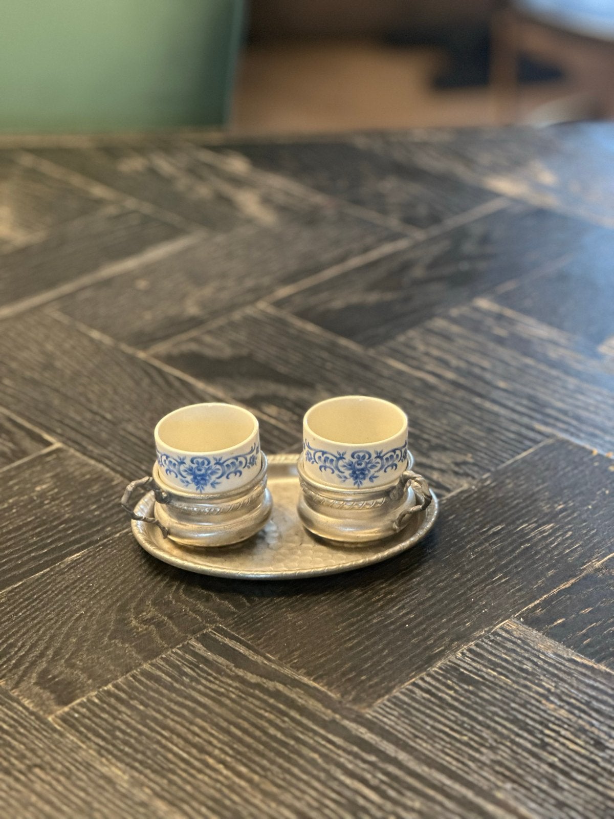 Vintage Italiaanse espresso kopjes set met dienblad, Ophalen of Verzenden