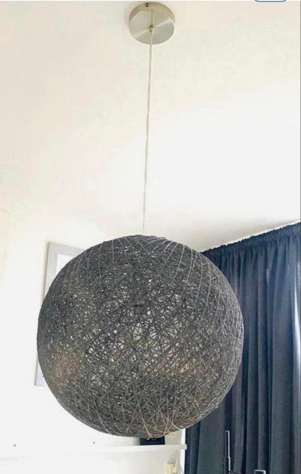 Grijze rieten IKEA hanglamp - 45 cm doorsnede, Verzenden, Zo goed als nieuw, Natuurlijk materiaal