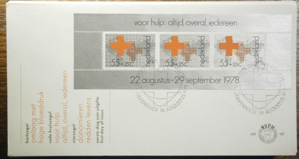 NVPH 167 Rode Kruis / Goede Doelen - Den Haag 22-8-1978, Postzegels en Munten, Postzegels | Eerstedagenveloppen, Onbeschreven