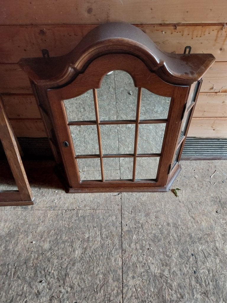 Antiek houten wandkastje met spiegel, Ophalen, Overige vormen, Minder dan 50 cm, Minder dan 100 cm