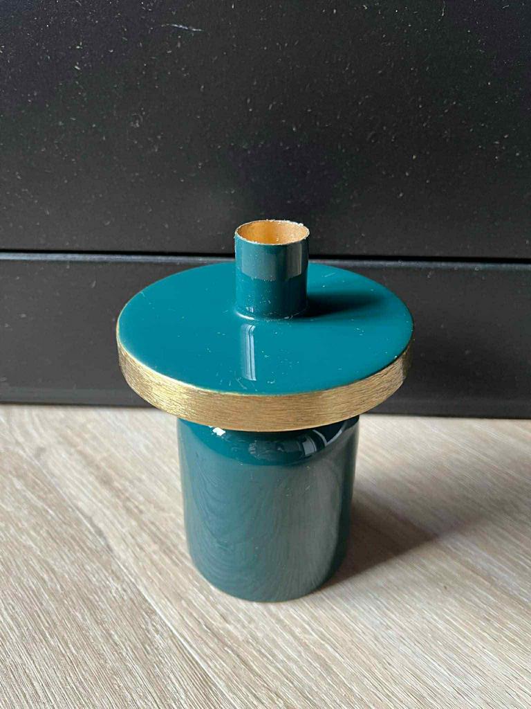 Groene Kandelaar met Gouden Details, Overige materialen, Ophalen of Verzenden, Zo goed als nieuw, Groen