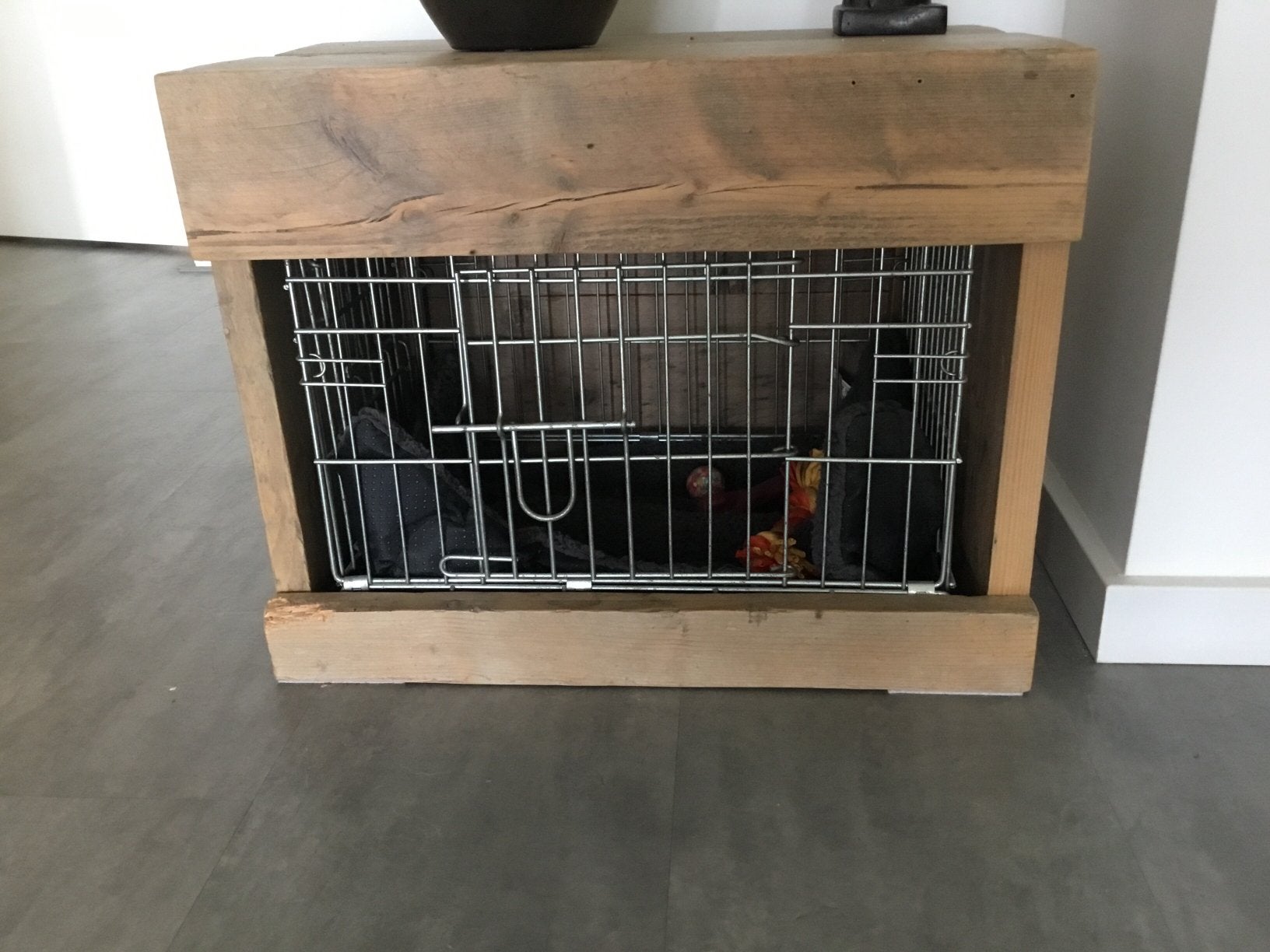 Steigerhouten bench met ombouw, Ophalen, Gebruikt, Minder dan 65 cm, Minder dan 75 cm