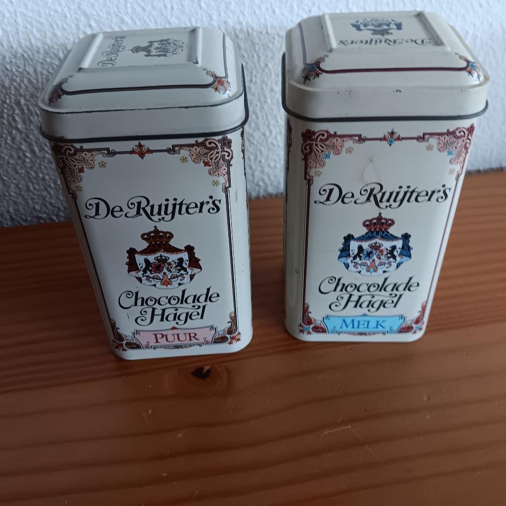 De Ruyter Chocoladehagel puur en melk, blikjes brocante, Antiek en Kunst, Ophalen of Verzenden