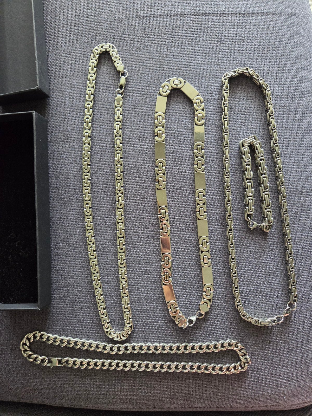 Stoere 5-Delige RVS Herensieraden Set – Koningsschakel, Ophalen of Verzenden, Zo goed als nieuw, Zilver, Overige materialen