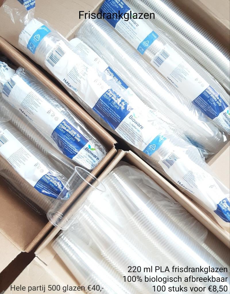 Nieuwe 100 bio plastic wegwerp frisdrankglazen, bierglazen, Ophalen, Nieuw