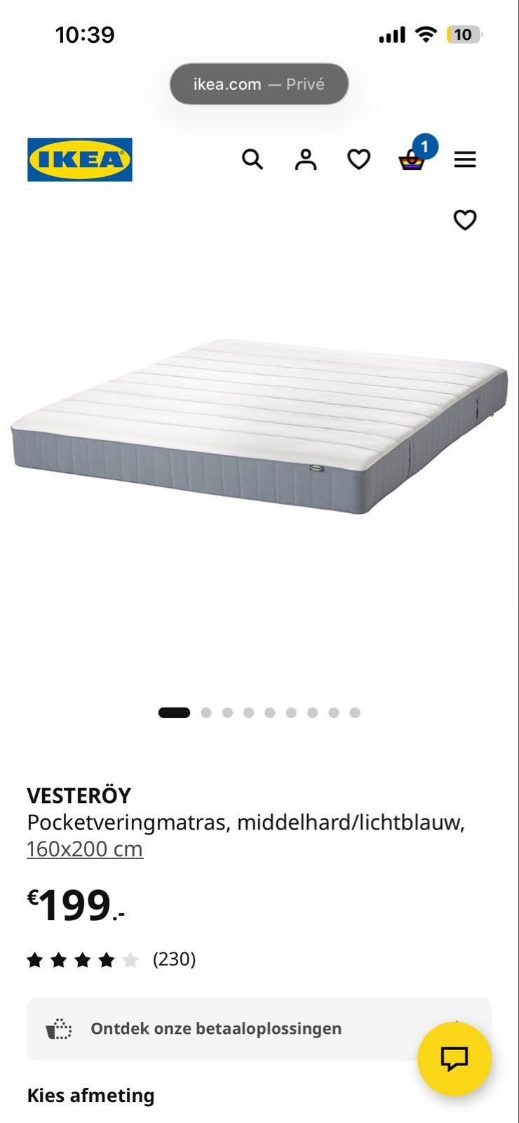Vesteröy matras 160x200 cm - Zo goed als nieuw, Ophalen, Tweepersoons, Zo goed als nieuw, Matras