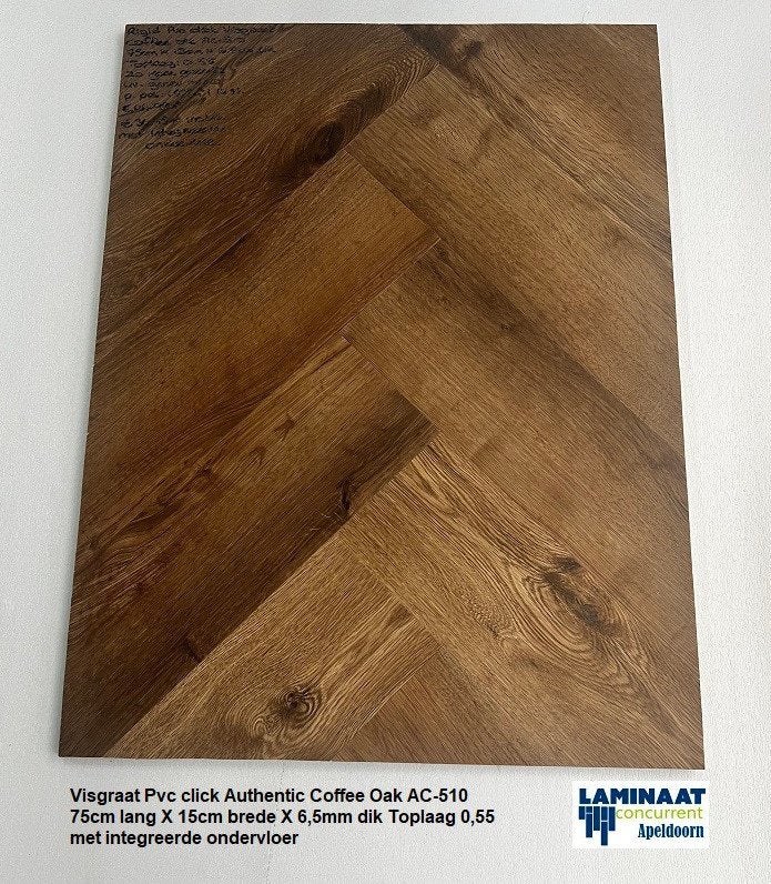 Visgraat Pvc click Coffee Oak met integreerde ondervloer, Bruin, 75 m² of meer, Nieuw, Ophalen of Verzenden