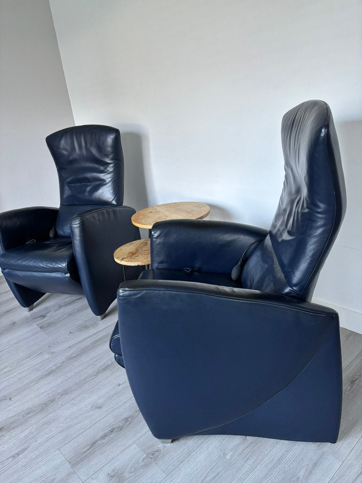 2 Jori Vinci fauteuils blauw leer, Ophalen, Gebruikt, Minder dan 75 cm, Leer