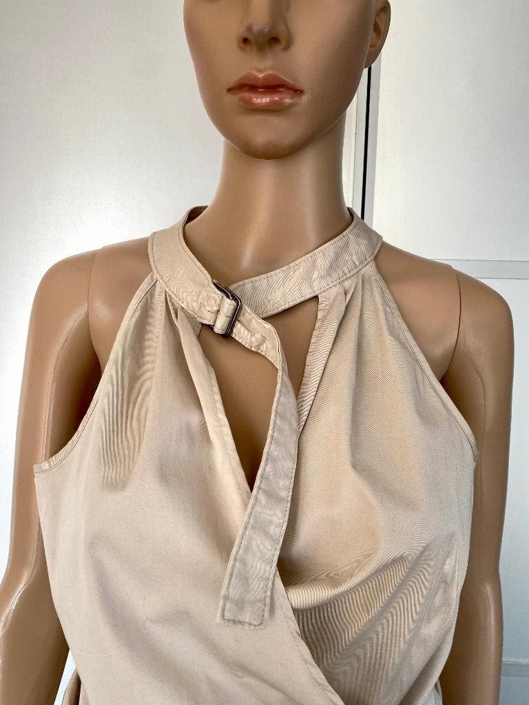 K156 Sarah Pacini mt. 36=S overslag blouse top vest beige, Sarah Pacini, Beige, Ophalen of Verzenden, Zo goed als nieuw