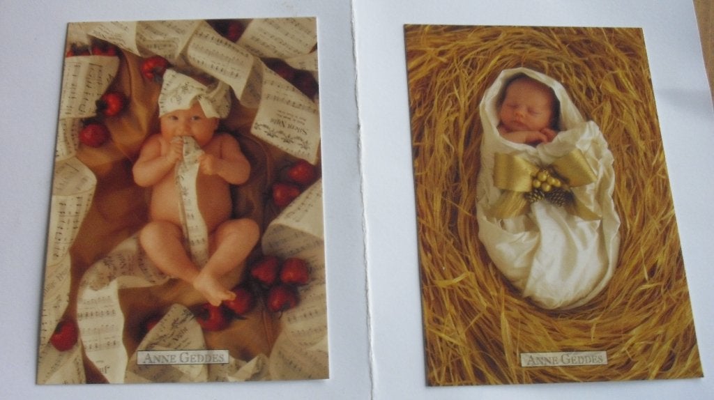 Pakje met 4   Kerstkaarten Anne Geddes, Verzamelen, Verzenden, Ongelopen, Kinderen
