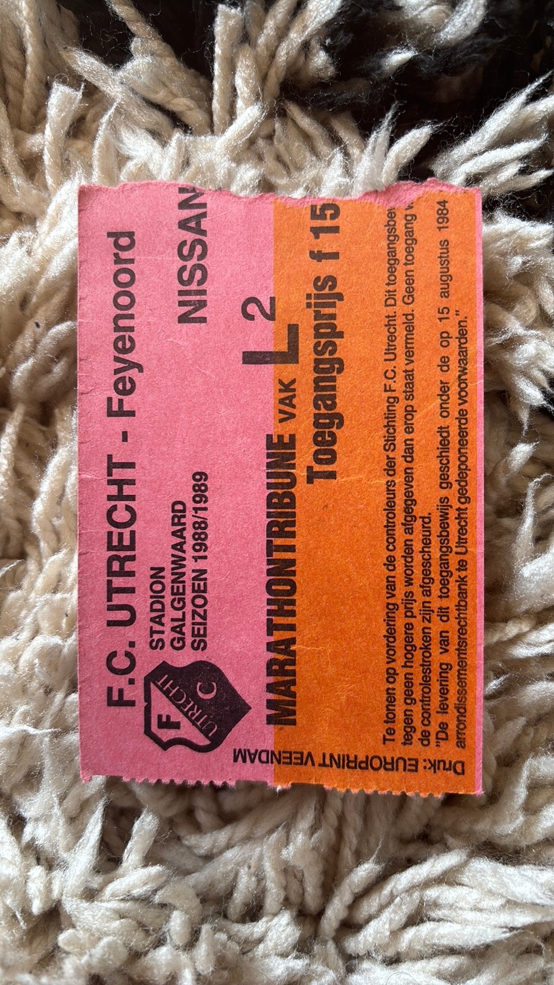 Oud stadiontticket kaartje feyenoord, Verzenden