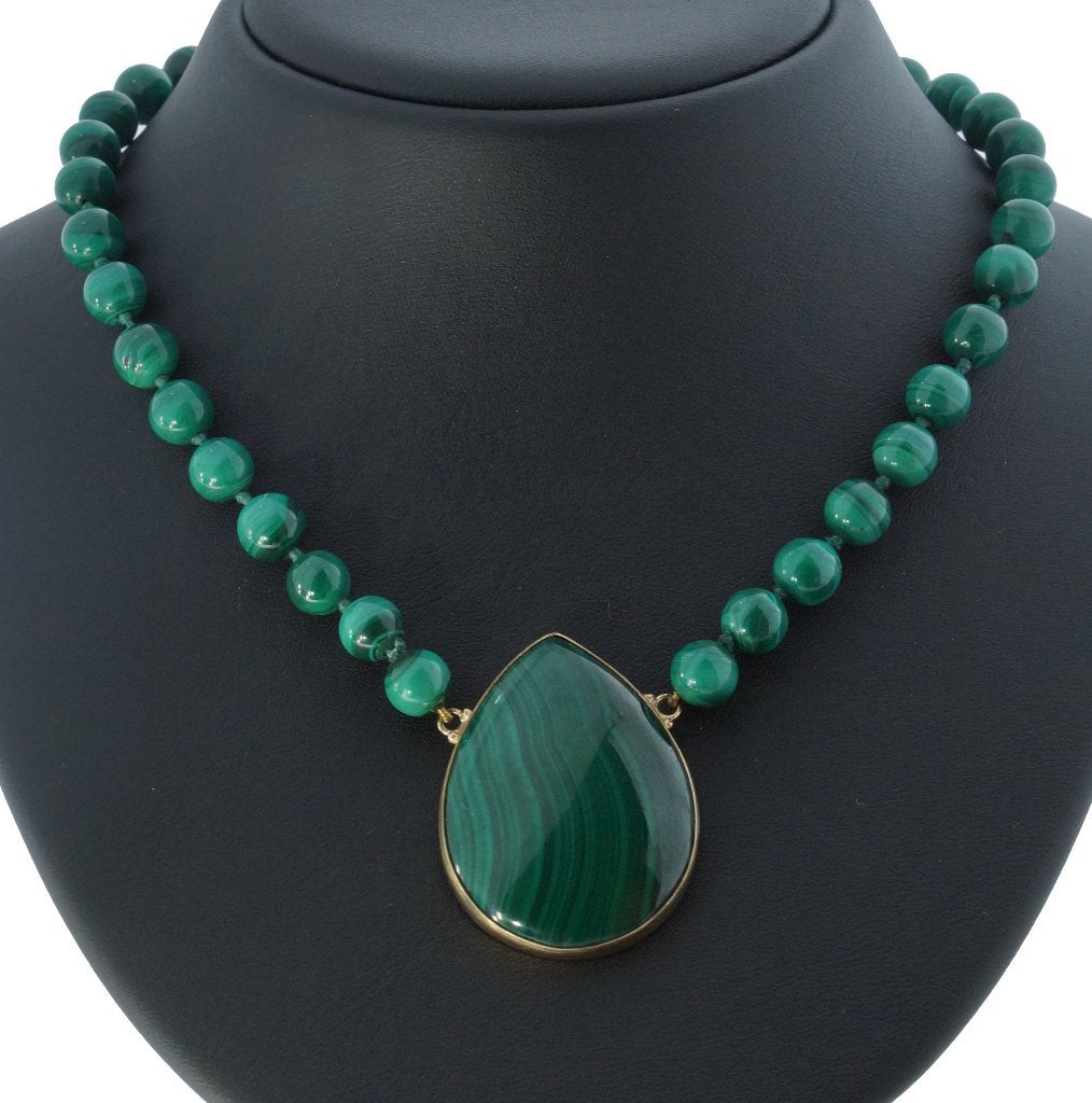 Malachiet exclusieve ketting 14k goud hanger edelsteen dames, Voordeelsieraden, Ophalen of Verzenden, Zo goed als nieuw, Met edelsteen