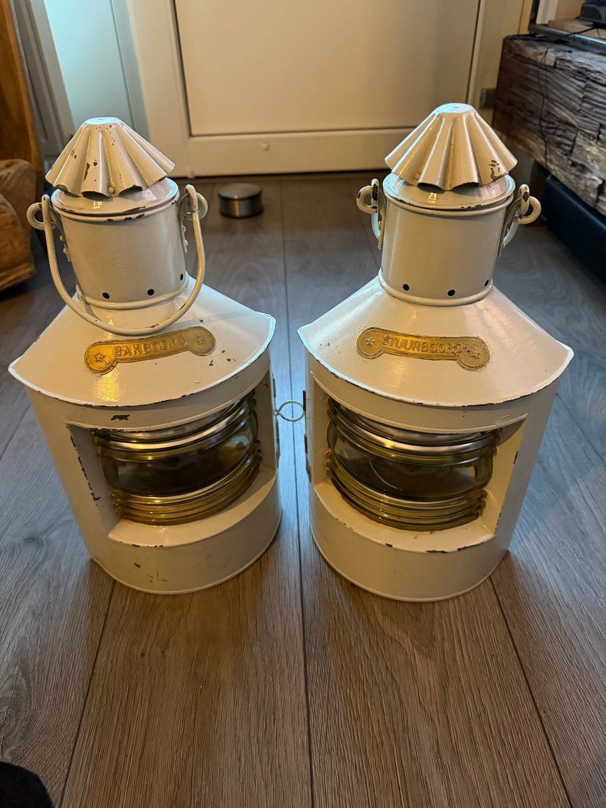 2 Vintage Scheepslampen / Windlichten - Bakboord & Stuurboor, Ophalen of Verzenden