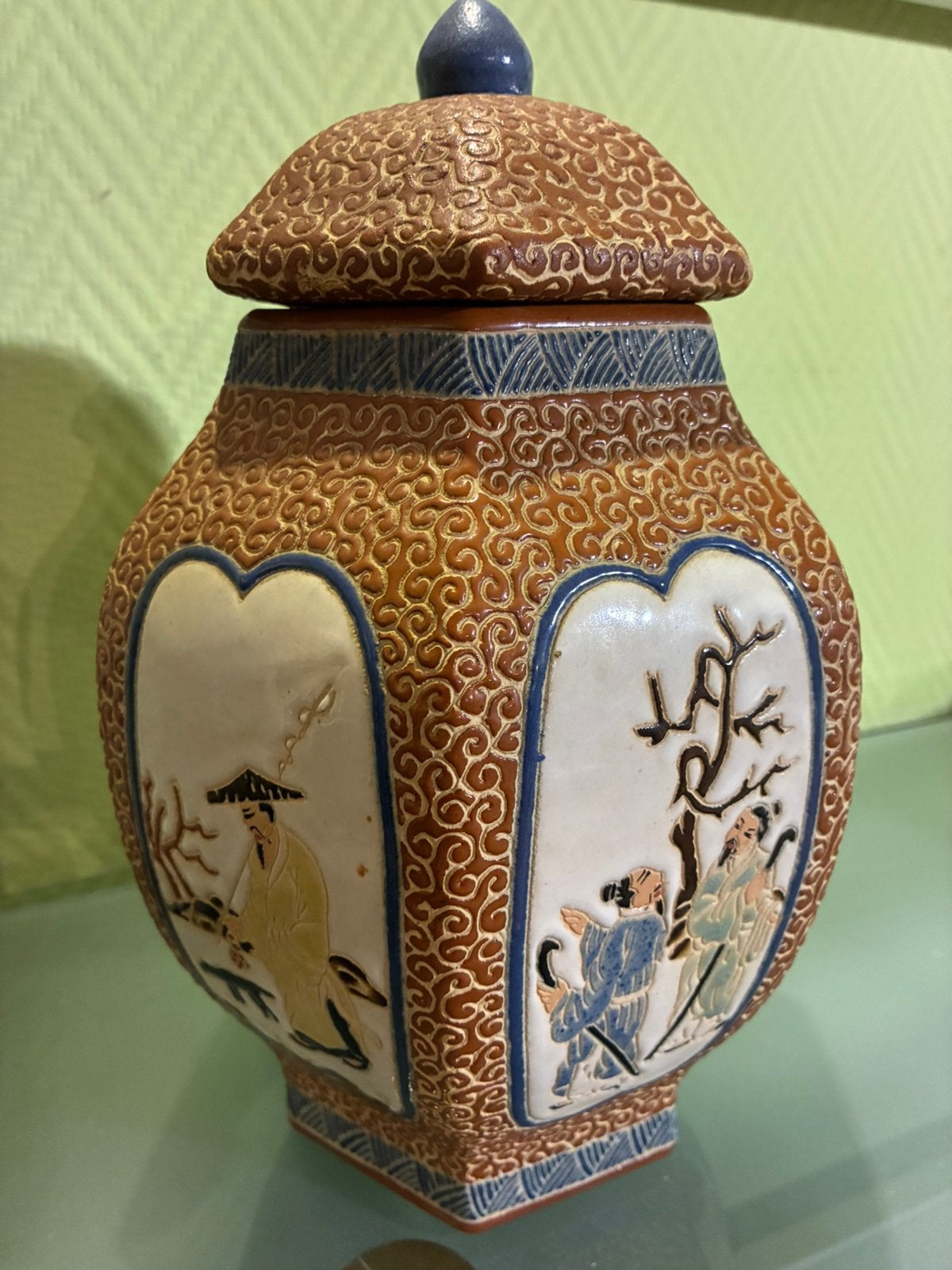 Antieke handbeschilderde, zeshoekige Chinese gemberpot, Ophalen of Verzenden
