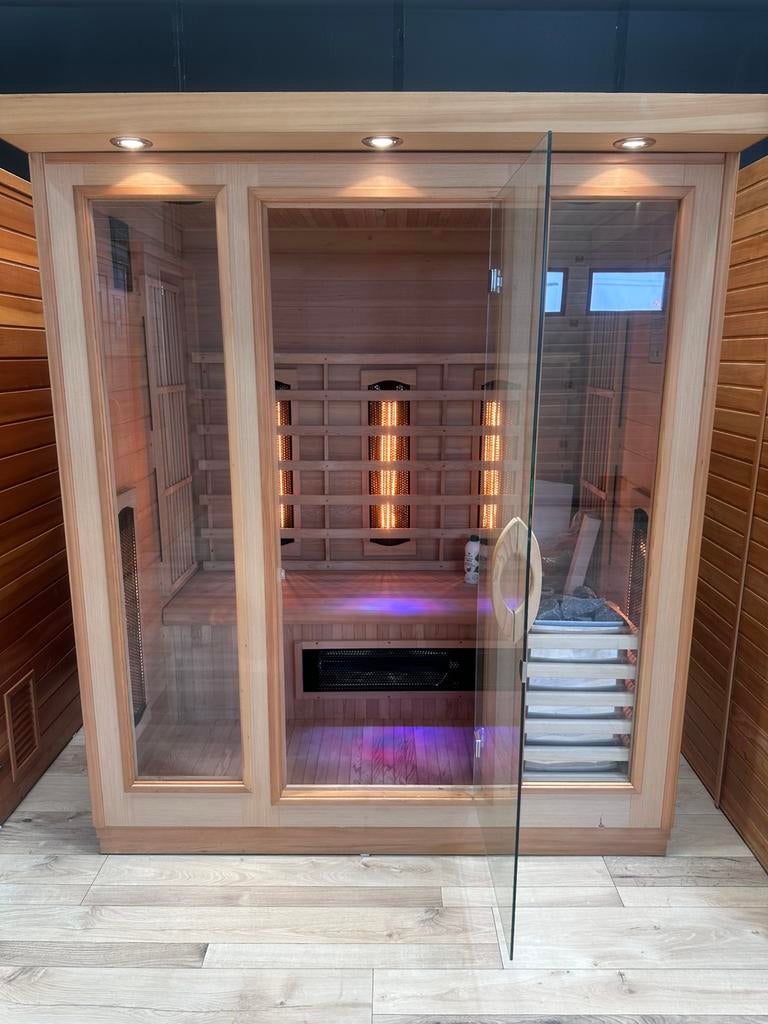 COMBI SAUNA INFRAROOD MET OPGIETKACHEL GRATIS BEZORGD! 🚚, Ophalen of Verzenden, Zo goed als nieuw, Fins of Traditioneel, Complete sauna