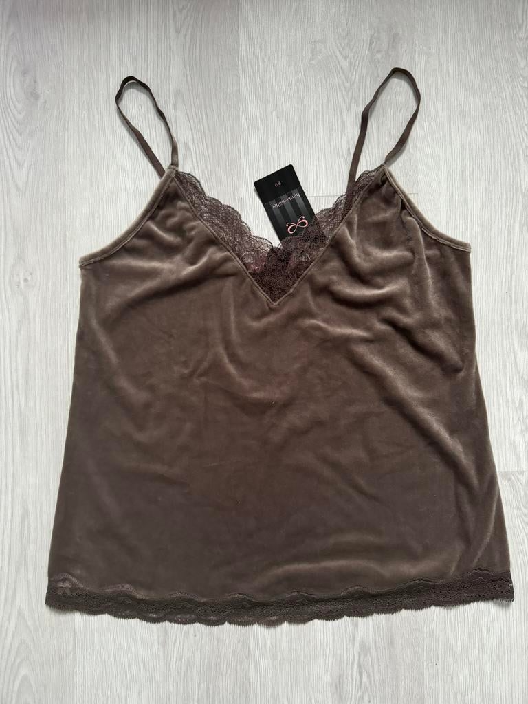 Nieuw Hunkemöller velours/velvet pyjama top bruin maat L, Verzenden, Nieuw, Maat 42/44 (L)