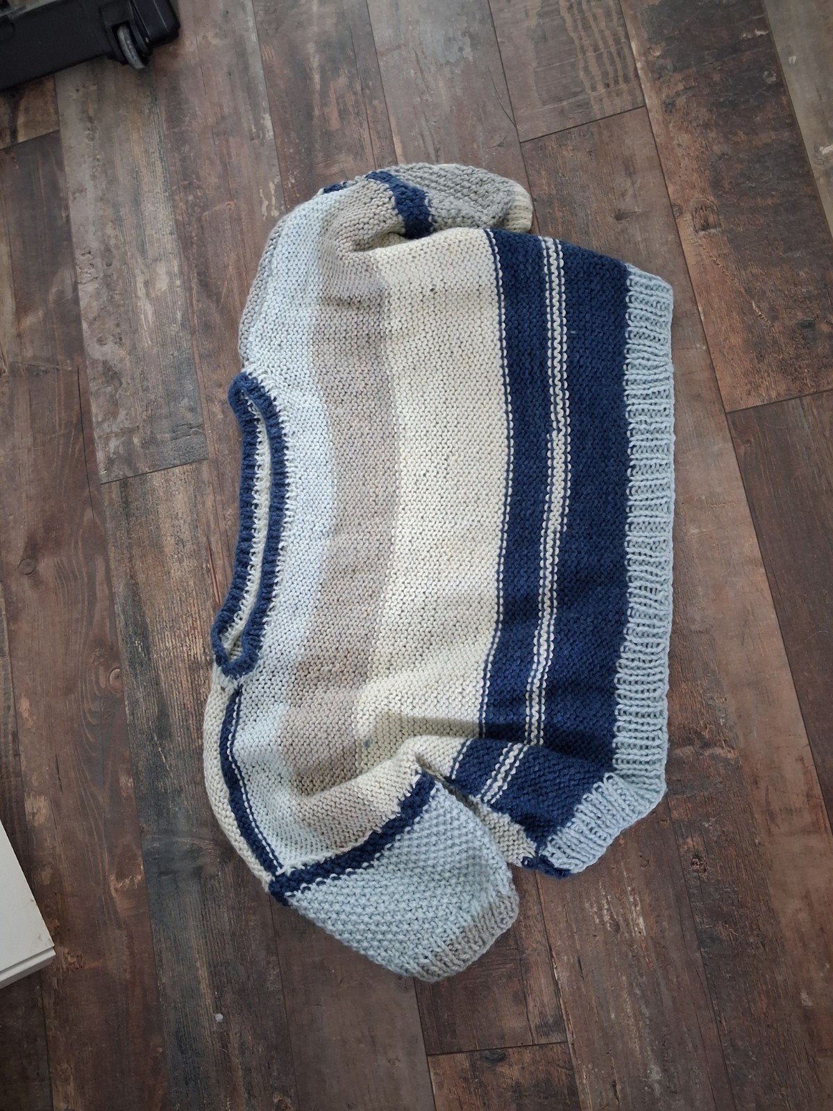 Gebreide deken/plaid in blauw, grijs en beige, Ophalen of Verzenden, Blauw