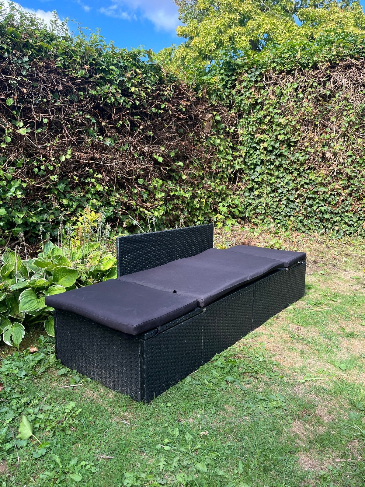 Verstelbare Wicker Ligstoel met Kussens - Zwart, Tuin en Terras, Ligbedden, Ophalen, Gebruikt, Wicker, Verstelbaar