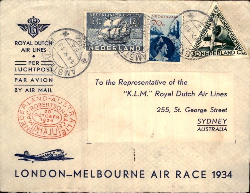 London Melbourne Race - 1934 - Frankering, Verzenden, Envelop