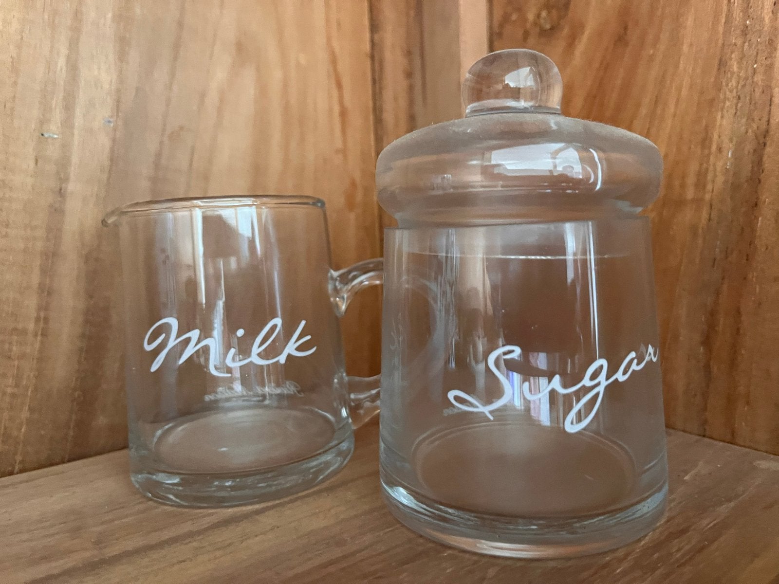Riviera Maison Melk en Suiker Set - Glas, Huis en Inrichting, Ophalen, Zo goed als nieuw, Riviera Maison, Glas