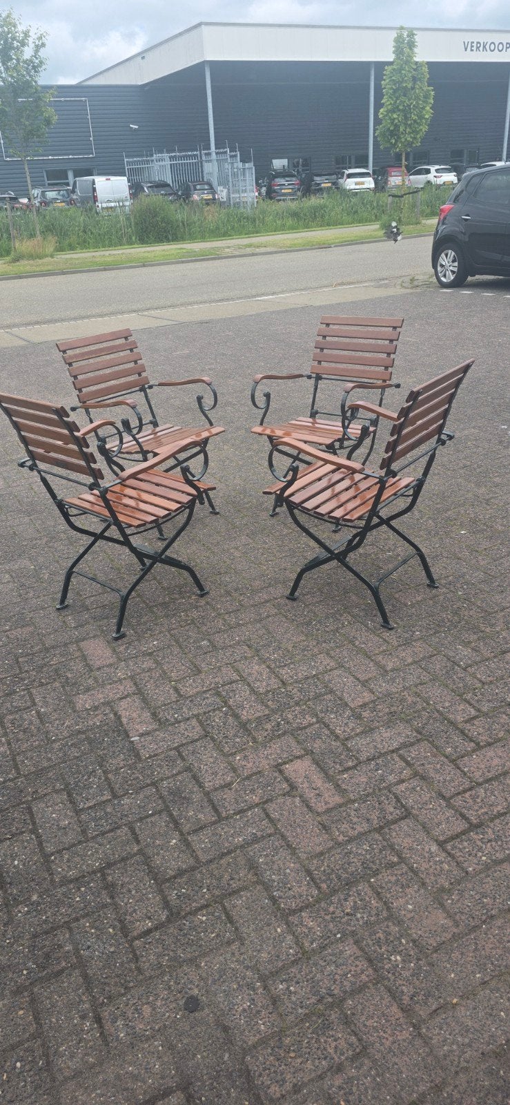 Tribu Klassieke Teakhouten Tuinstoelen - Set van 4, Ophalen of Verzenden, Gebruikt, Inklapbaar