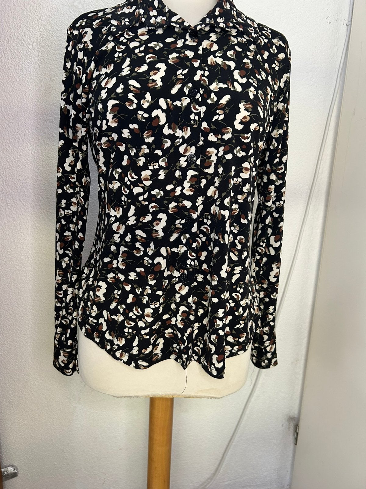 Travelstof dames blouse | FOS Amsterdam | maat M, Ophalen of Verzenden, Gedragen, Maat 38/40 (M), Zwart