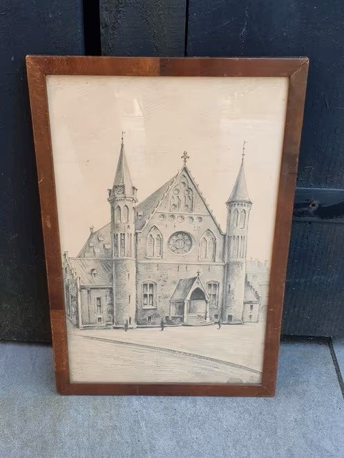 Grafiettekening Ridderzaal Den Haag., Ophalen