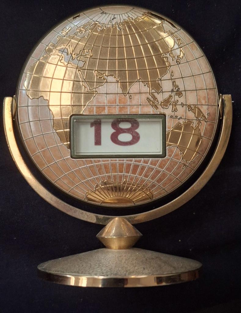 Vintage Messing Wereldbol Flip-Kalender (Jahren '50/'60) – M, Huis en Inrichting, Ophalen of Verzenden