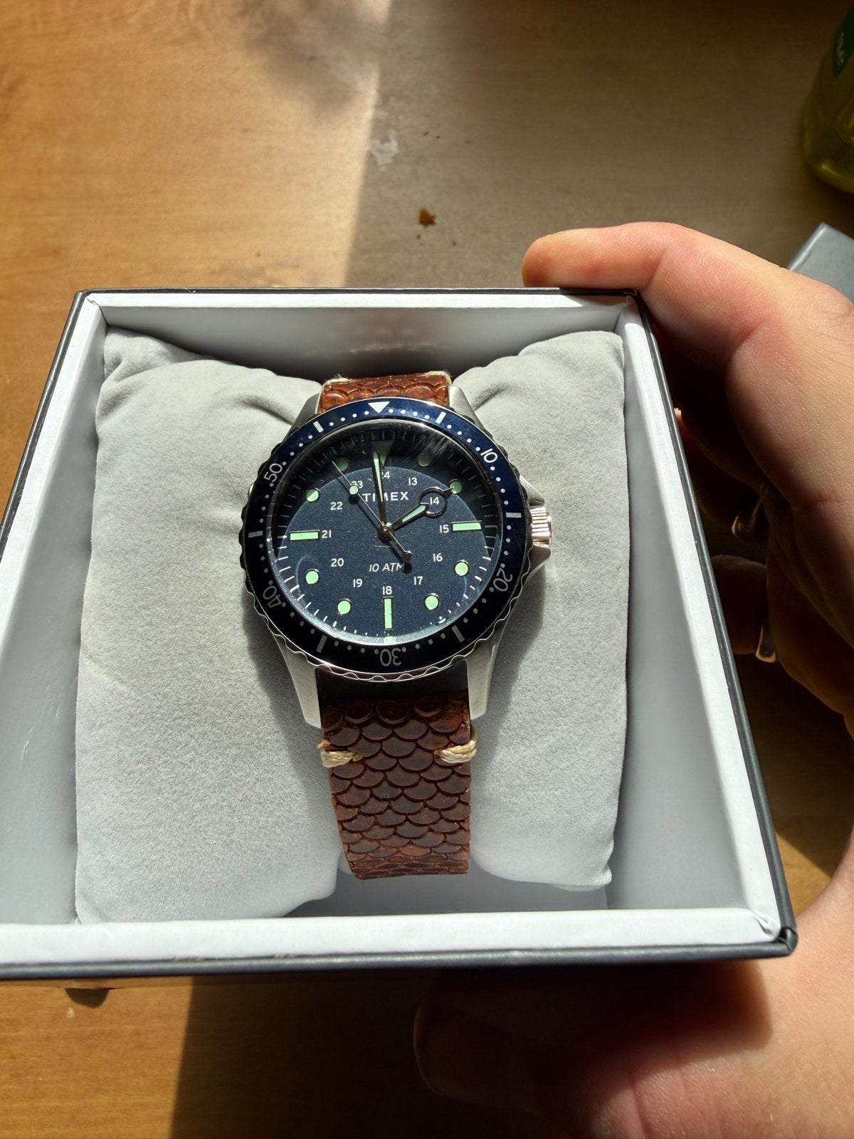 Timex Duiker Horloge met Unieke Leren Band, Overige merken, Leer, Staal, Polshorloge