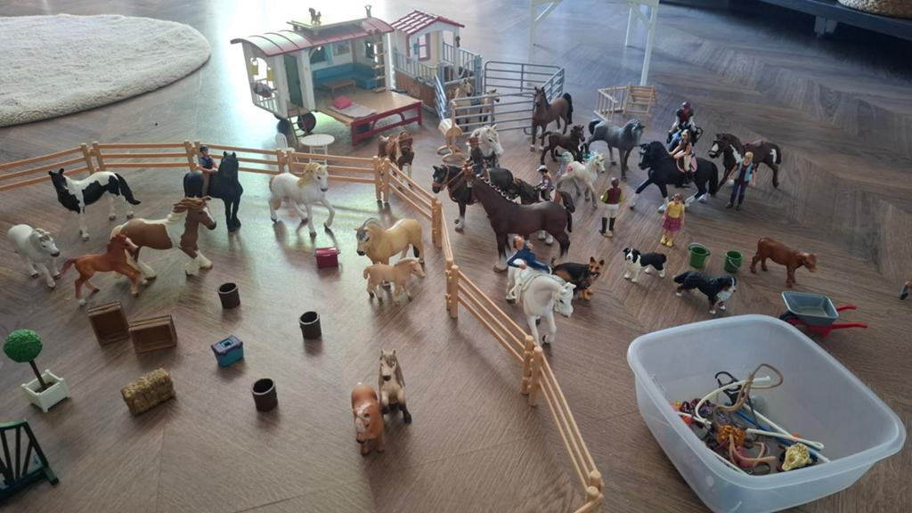 Grote set Schleich paarden, ruiters en toebehoren, Ophalen of Verzenden, Gebruikt, Jongen of Meisje