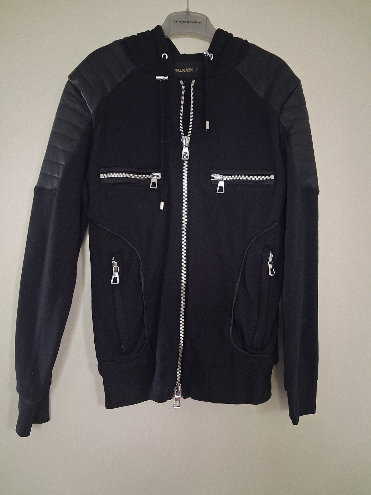 Balmain x HM capuchon Vest leren stukken  zgan maat S, Balmain, Ophalen of Verzenden, Zo goed als nieuw