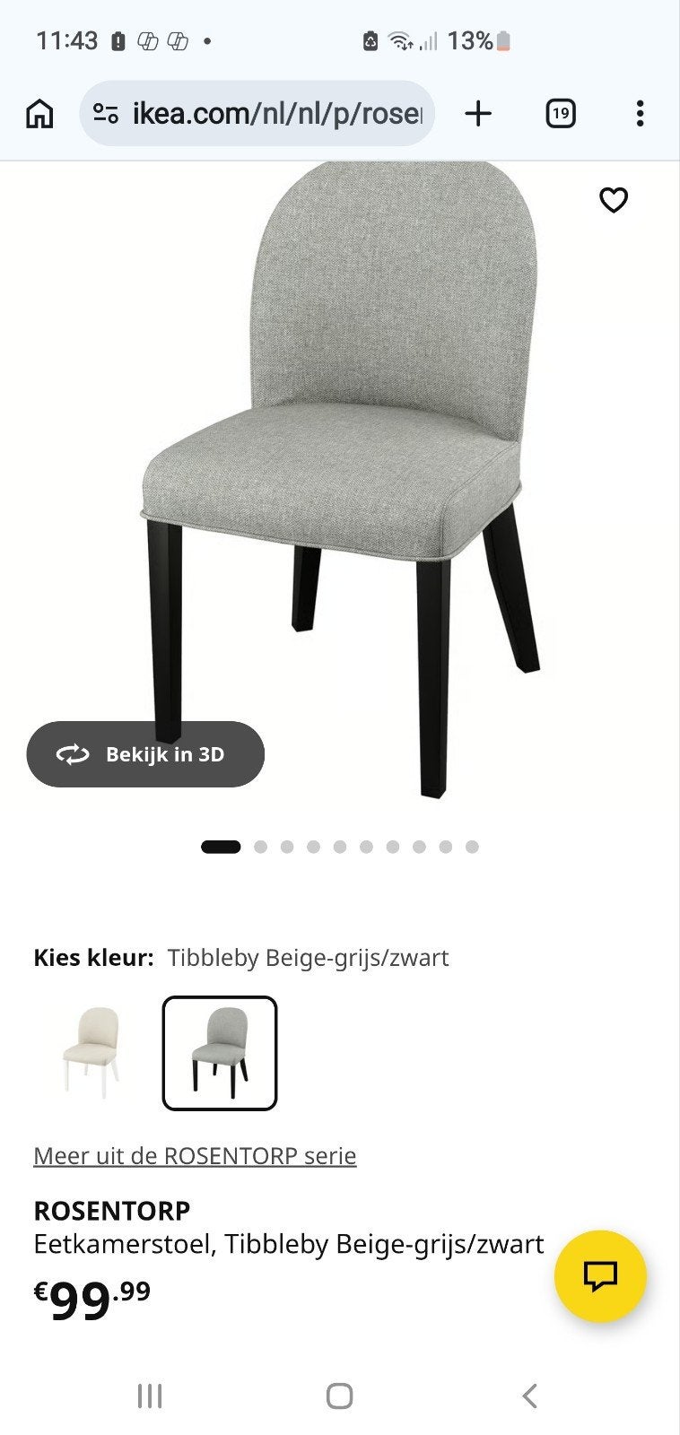 stoel Rosentorp ( Ikea ) 2 st., Ophalen, Nieuw, Grijs, Twee