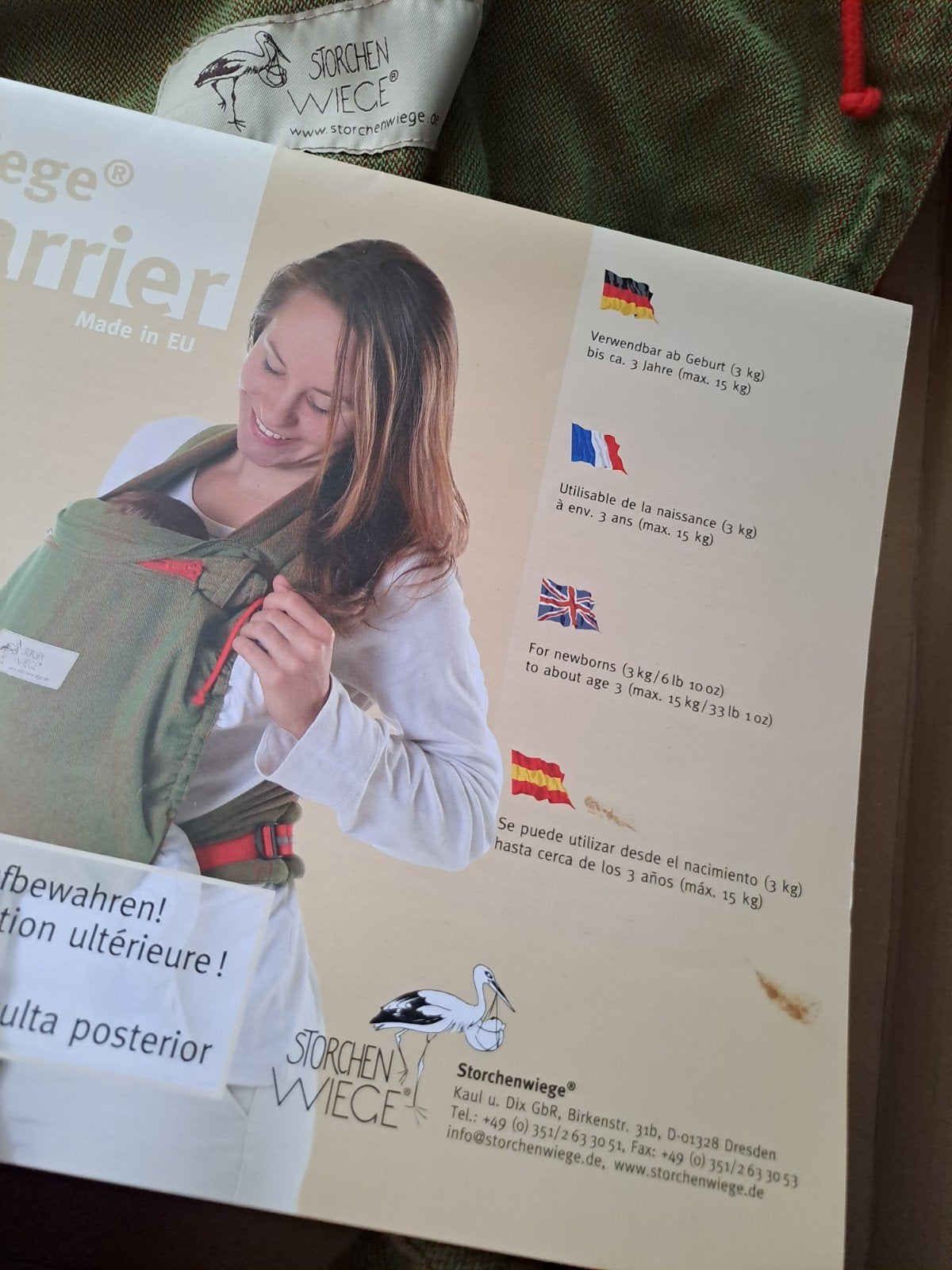 Storchenwiege draagzak, Overige merken, Buik of Rug, Ophalen of Verzenden, Zo goed als nieuw