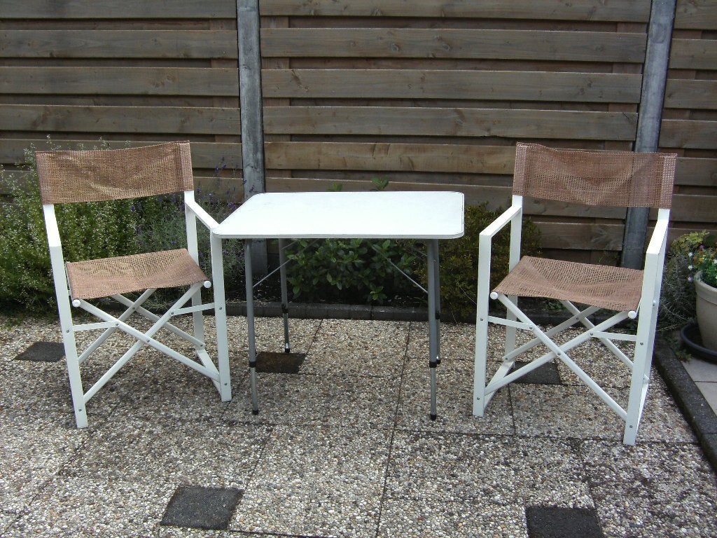campingtafel wit met 2 regieseurstoelen, Caravans en Kamperen, Kampeermeubelen, Ophalen, Gebruikt, Campingmeubel-accessoire